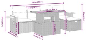6 pcs conjunto sofás de jardim c/ almofadões vime PE preto