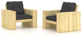 vidaXL Cadeiras jardim 2 pcs c/ almofadões antracite pinho impregnado