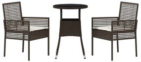 Conjunto de Jantar de 3 Peças Castanho em Rattan