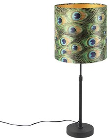 Candeeiro de mesa preto com abajur de veludo verde-pavão com dourado 25cm - Parte Clássico / Antigo