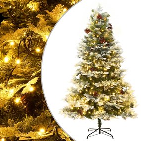 344297 vidaXL Árvore de Natal com pinhas pré-iluminada 195 cm PVC e PE verde