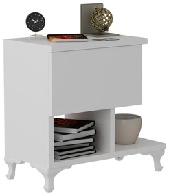 Mesa de Cabeceira "Cast" com Gaveta e Prateleiras – Branco - 46.8x33x4