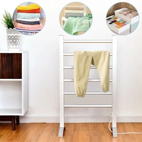 Toalheiro elétrico com 6 barras Aquecedor para aquecer e secar roupa e toalhas 2 em 1 Vertical e de parede  53 x 35 x 90 cm Prateado