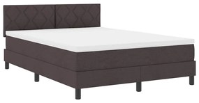 Cama Box Spring da com Colchão &amp; LED Castanho Escuro 140x200 cm Tecido
