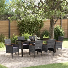 vidaXL Conjunto de 7 Peças para Jantar de Jardim Cinza Rattan de Polietileno