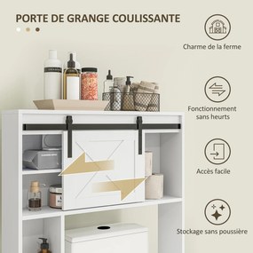 Móvel de arrumação 80 x 17 x 128 cm para colocar por cima da sanita com porta de correr, prateleira ajustável, branco