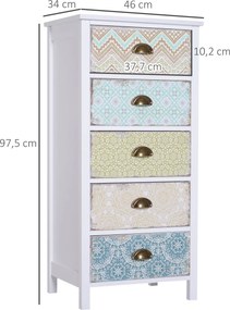 Cómoda de Dormitório Moderna Cómoda de Madeira com 5 Gavetas com Difer