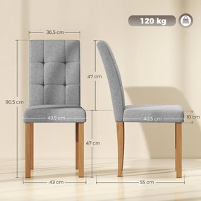 Conjunto de 2 cadeiras de sala de jantar (MESA NÃO INCLUIDA), cadeira de cozinha moderna com assento estofado em tecido com efeito de linho, cinzento