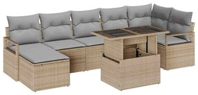 Conjunto de Sofá de Jardim de 8 Peças com Almofadas Bege de Poliéster
