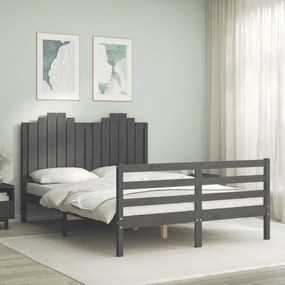 vidaXL Estrutura de cama com cabeceira 140x200 cm madeira maciça cinza