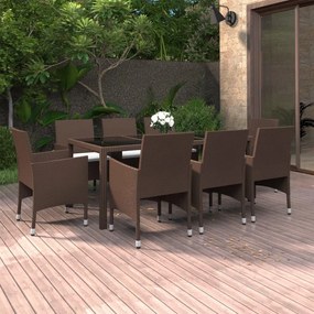 vidaXL 9 pcs conjunto de jantar para jardim vime PE castanho