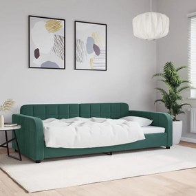 Sofá-cama 100x200 cm veludo verde-escuro