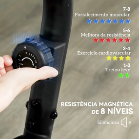 Bicicleta Estática Silenciosa de 8 Níveis de Resistência Magnética com Assento Ajustável Ecrã LCD 103-139x61x100,5 cm Preto