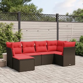 vidaXL 6 pcs conjunto de sofás jardim c/ almofadões vime PE castanho