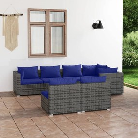vidaXL 7 pcs conjunto lounge de jardim c/ almofadões vime PE cinzento