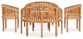 5 pcs conj. lounge de jardim formato banana teca maciça