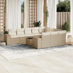 11 pcs conjunto sofás de jardim c/ almofadões vime PE bege