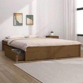 vidaXL Estrutura de cama com gavetas 135x190cm casal castanho-mel