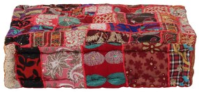 vidaXL Pufe de retalhos quadrado algodão artesanal 50x50x12cm vermelho