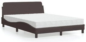Cama com colchão 140x200 cm tecido castanho-escuro