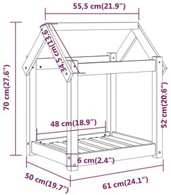 Cama para cães 61x50x70 cm madeira de pinho maciça