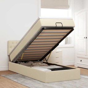 vidaXL Cama Otomana com colchão & LEDs 90x200 cm tecido creme