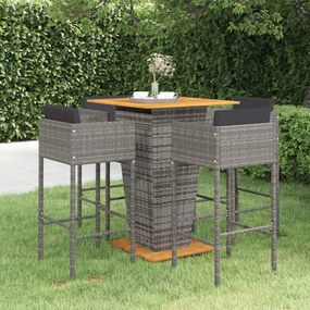 vidaXL 5 pcs conjunto de bar p/ jardim c/ almofadões vime PE cinzento