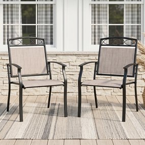 Conjunto de 2 Cadeiras de Jardim, 60,5 x 73 x 92,5 cm, Tecido Textilene Resistente ao Exterior, Castanho+Preto