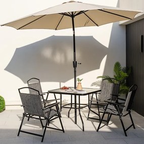 Conjunto de Jardim com mesa de jantar dobráveis e 4 cadeiras dobráveis com tampo de mesa em vidro temperado para jardim, piscina, pátio e terraço Cinz