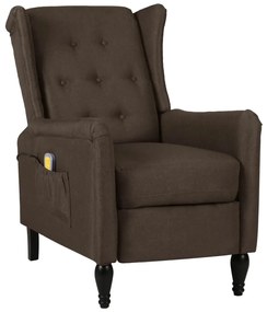 vidaXL Poltrona de massagens reclinável tecido castanho-escuro