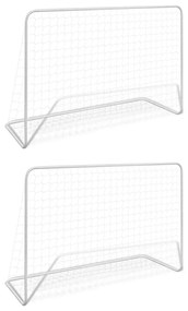 276047 vidaXL Balizas de futebol com redes 2 pcs aço 182x61x122 cm aço branco