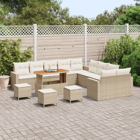 Conjunto de Sofá de Jardim vidaXL com Almofadas Bege Rattan Poliéster