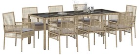Conjunto de Jantar para Jardim 9 pcs Bege 250 x 100 x 75 cm