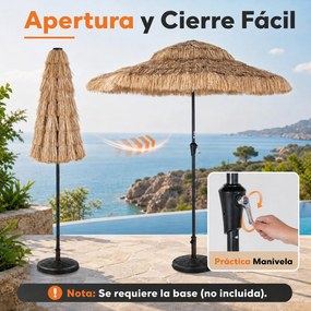 Guarda-sol de Palha Tiki , 250 x 250 x 215 cm, Inclinável a 30 Graus, Castanho