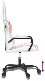 Cadeira gaming massagens couro artificial branco e rosa