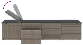 Espreguiçadeiras com mesa 2 pcs vime PE cinzento