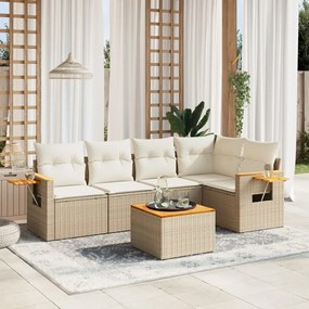 6 pcs conjunto de sofás p/ jardim com almofadões vime PE bege