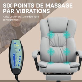 Cadeira de escritório com função de massagem, altura ajustável, encosto reclinável e comando com fio, cinzenta