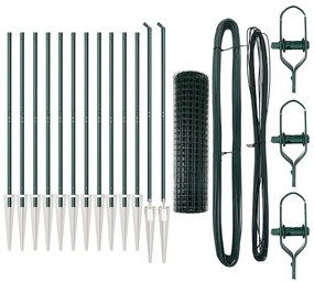 Cerca Euro com 13 postes, 1x25 m em aço galvanizado verde.