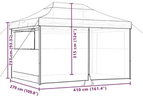 Tenda p/ festas pop-up dobrável com 4 paredes laterais castanho