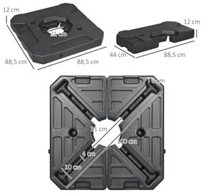 2 Pesos para Base de Chapéu de Sol Recarregáveis de Areia 110 kg ou Água 70 kg para Base Cruzada de Chapéu de Sol Cantilever para Jardim Varanda Exter
