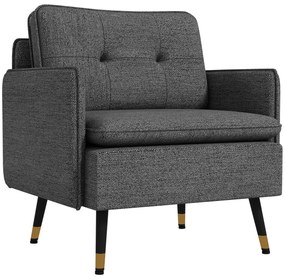 HOMCOM Poltrona Escandinava com Encosto Capitonê e Vivo em Tecido 76x68x80 cm Cinza e Pernas em Metal Preto e Dourado | Aosom Portugal