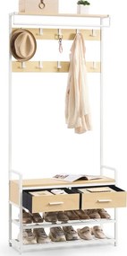 Movel entrada, hall, corredor 30 x 80,4 x 181,6 cm com banco para sapatos em tom de carvalho dourado e branco