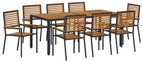 Conjunto de Jantar para Jardim vidaXL 9 Peças Preto Polyrattan Acácia
