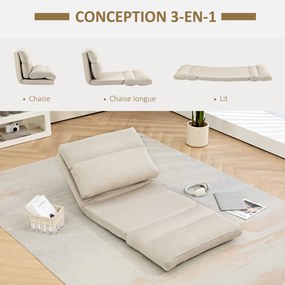 Poltrona de chão, sofá reclinável, poltrona convertível em cama reclinável de 90° a 180°, tecido - 70 x 72 x 56 cm - bege