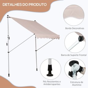 Toldo Manual Retrátil 200x150 cm com Manivela de Alumínio Ângulo Ajust