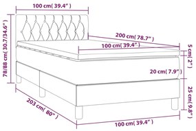 Cama box spring c/ colchão e LED 100x200 cm tecido preto