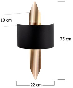 Aplique de Parede 617 – Preto e Cobre – 75 x 10 x 22 cm