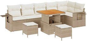 Conjunto de Sofás de Jardim vidaXL 9 Peças com Almofadas Bege Poliratt