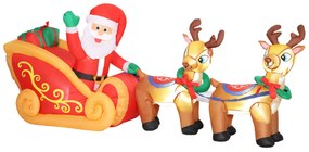 Outsunny Pai Natal Insuflável com Trenó e Renas Insufláveis de Natal com Luzes LED Decoração de Natal para Exterior e Interior 240x75x100 cm Multicor